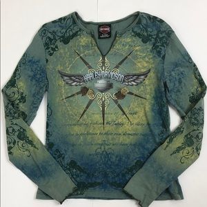 Harley-Davidson graphic print green long sleeve M